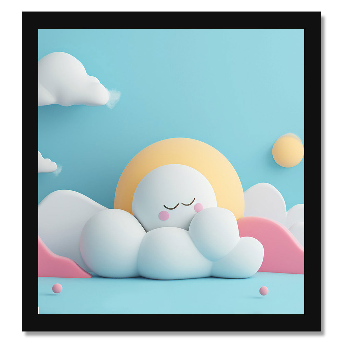 Happy Sleepy Clouds Printed Wall Frame for Wall Decoration Wall Poster Frame for Kids Bedroom Living Room Home Decor Gift for Birthday Kids Boys and Girls