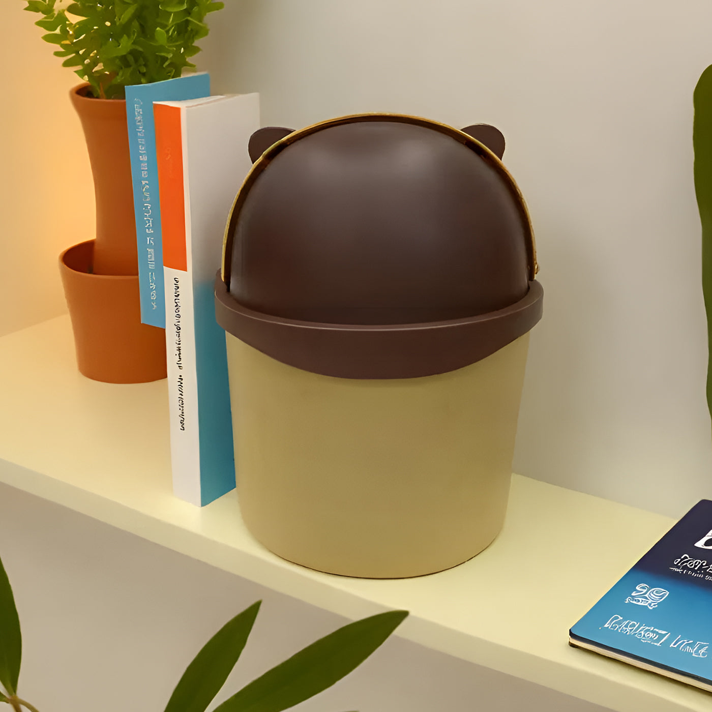 Plastic Mini Table Desk Dustbin with Swing Lid for Home, Living Room, Table, Bathrooms, Kitchens, Offices (Yellow)