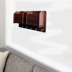 Decorative wooden holder | for mobiles, cards, & keys | 6 hook holder | wall hanging | easy to hang
