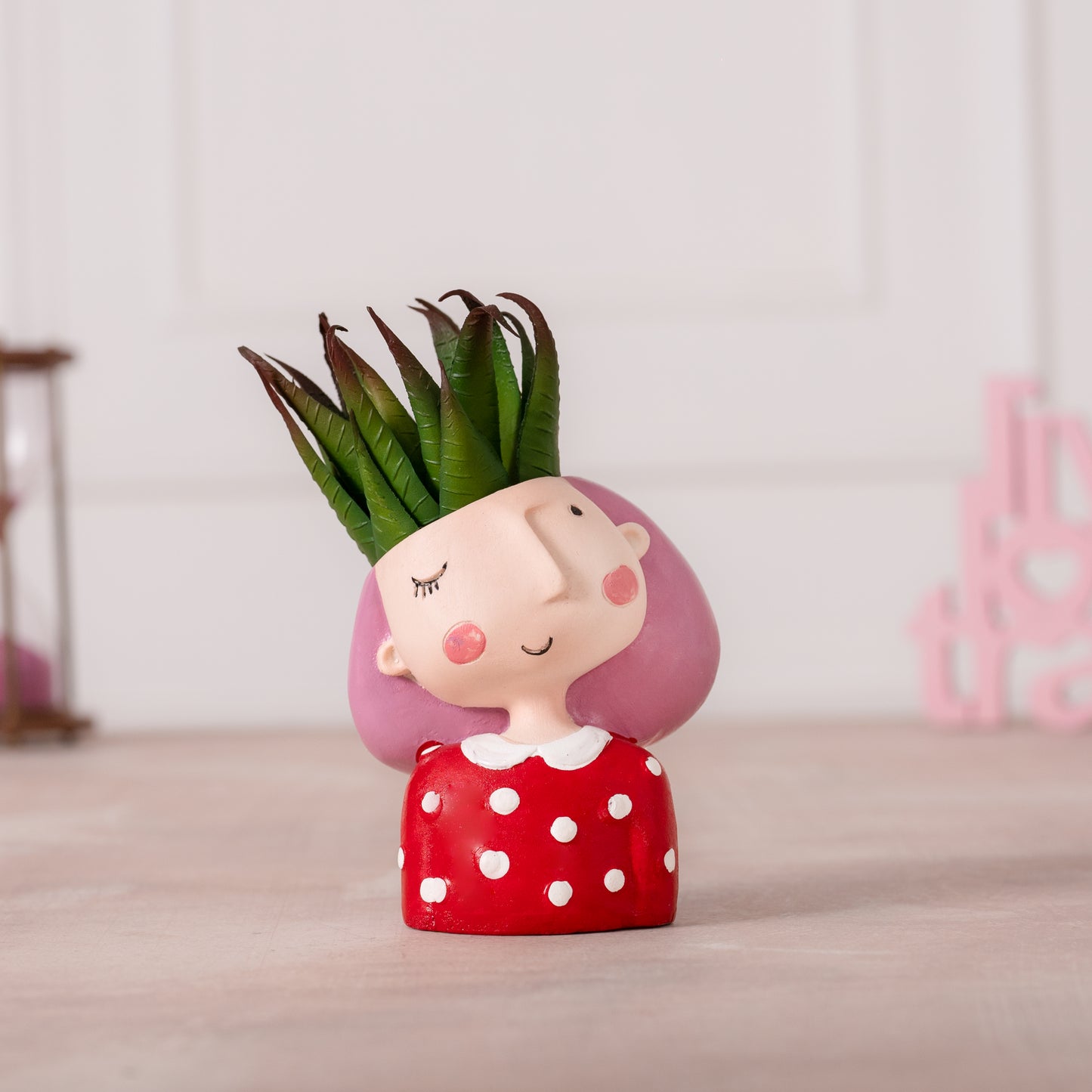 Cute Red Girl Succulent Planter With Plants For Home Garden Office Desktop