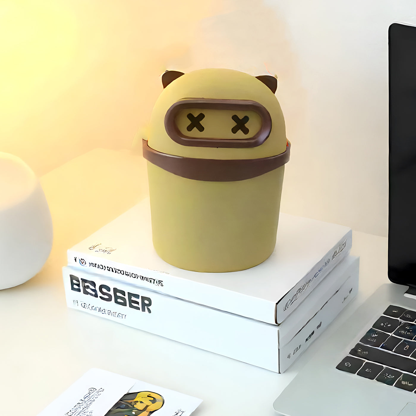 Plastic Mini Table Desk Dustbin with Swing Lid for Home, Living Room, Table, Bathrooms, Kitchens, Offices (Yellow)