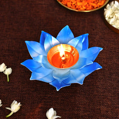 Lotus Shaped Blue Metal Diya (Set of 2)