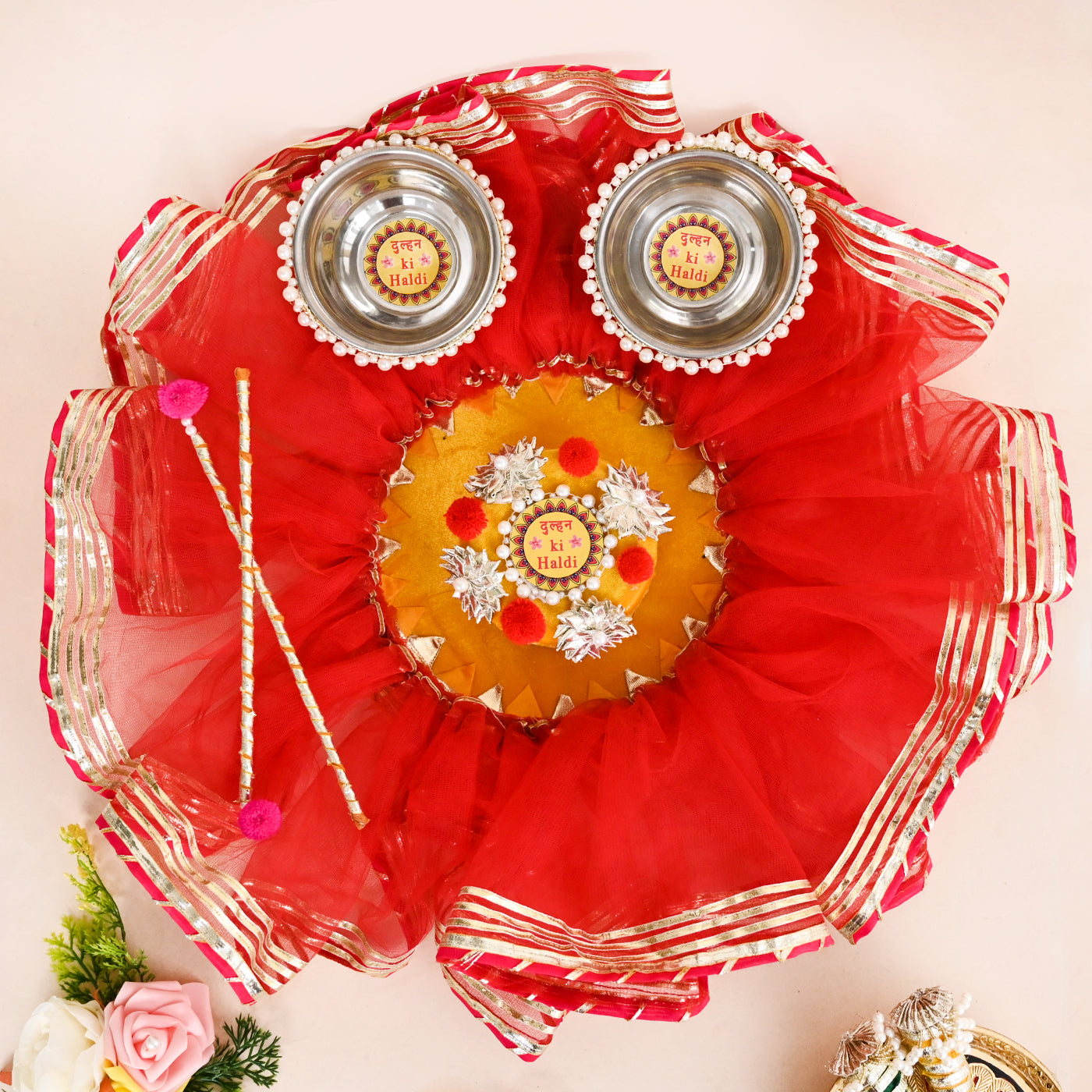 Floral Haldi Platter- Orange