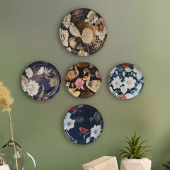 Oriental Blooms Wall Plates- Set of 5 (12,10,8 inches )