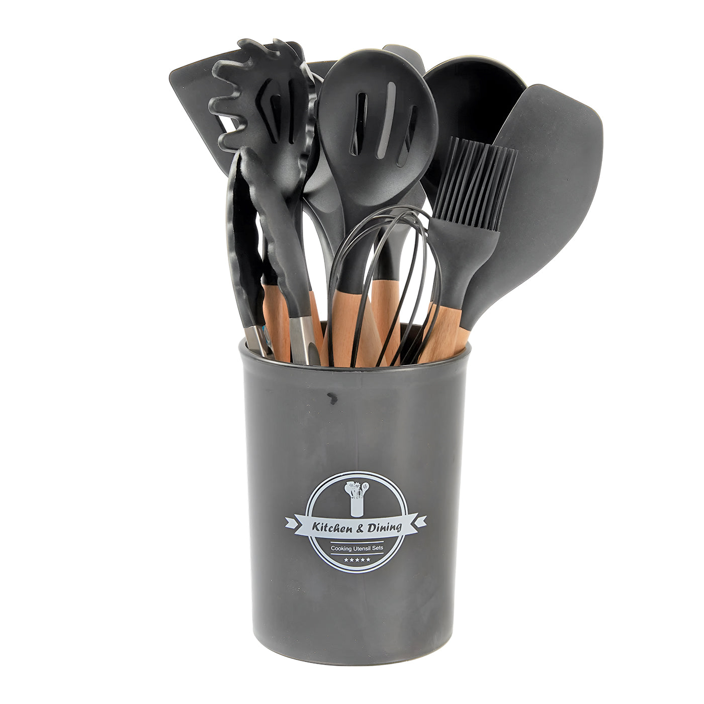 11-Piece Silicone Spatula Set | Heat-Resistant, Non-Stick & BPA-Free | Food-Grade Kitchen Utensils with Wooden Handle | Perfect for Cooking, Baking, Mixing & Serving (Grey)