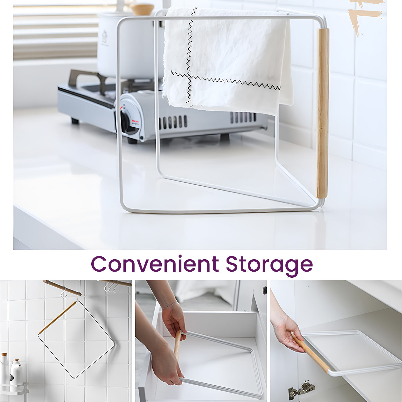 Dishcloth Drying Rack | 3 Arms Folding Dishcloth Holder for Home Kitchen (Size 28 x 4 x 26 cm) White