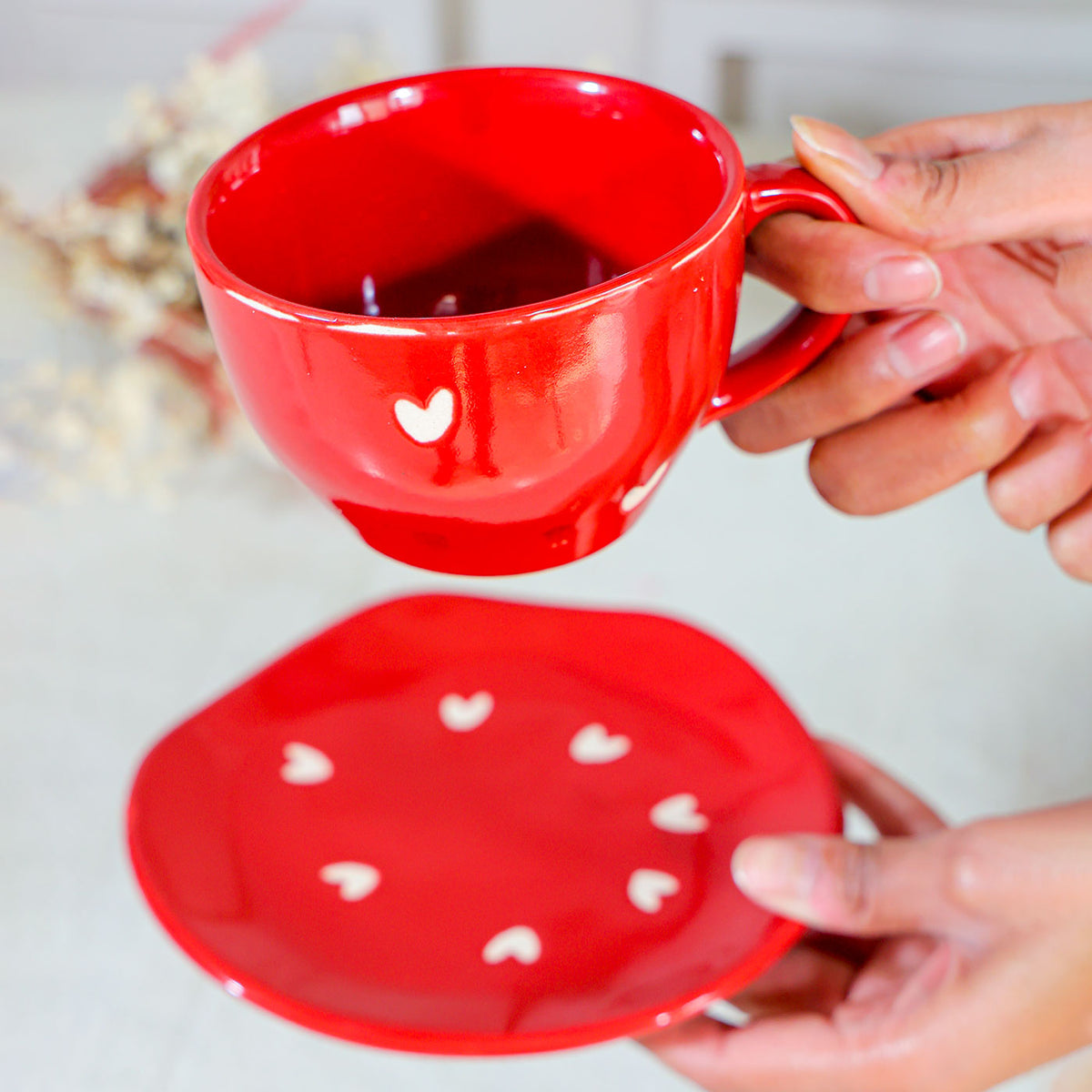 Love In Red Cup & Saucer
