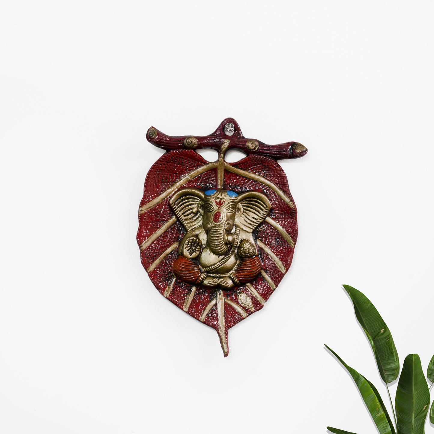 Metal Wall Hanging of Lord Ganesha on Leaf