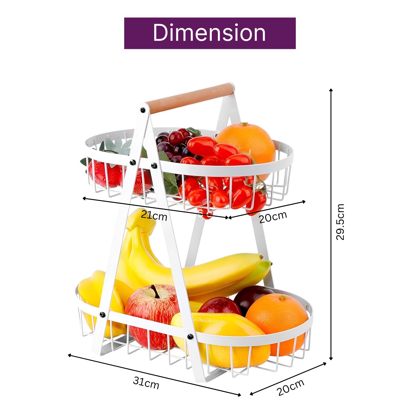 2-Tier Multifunctional Fruit Basket | Metal Fruit Holder Vegetable Basket for Kitchen Counter (White)