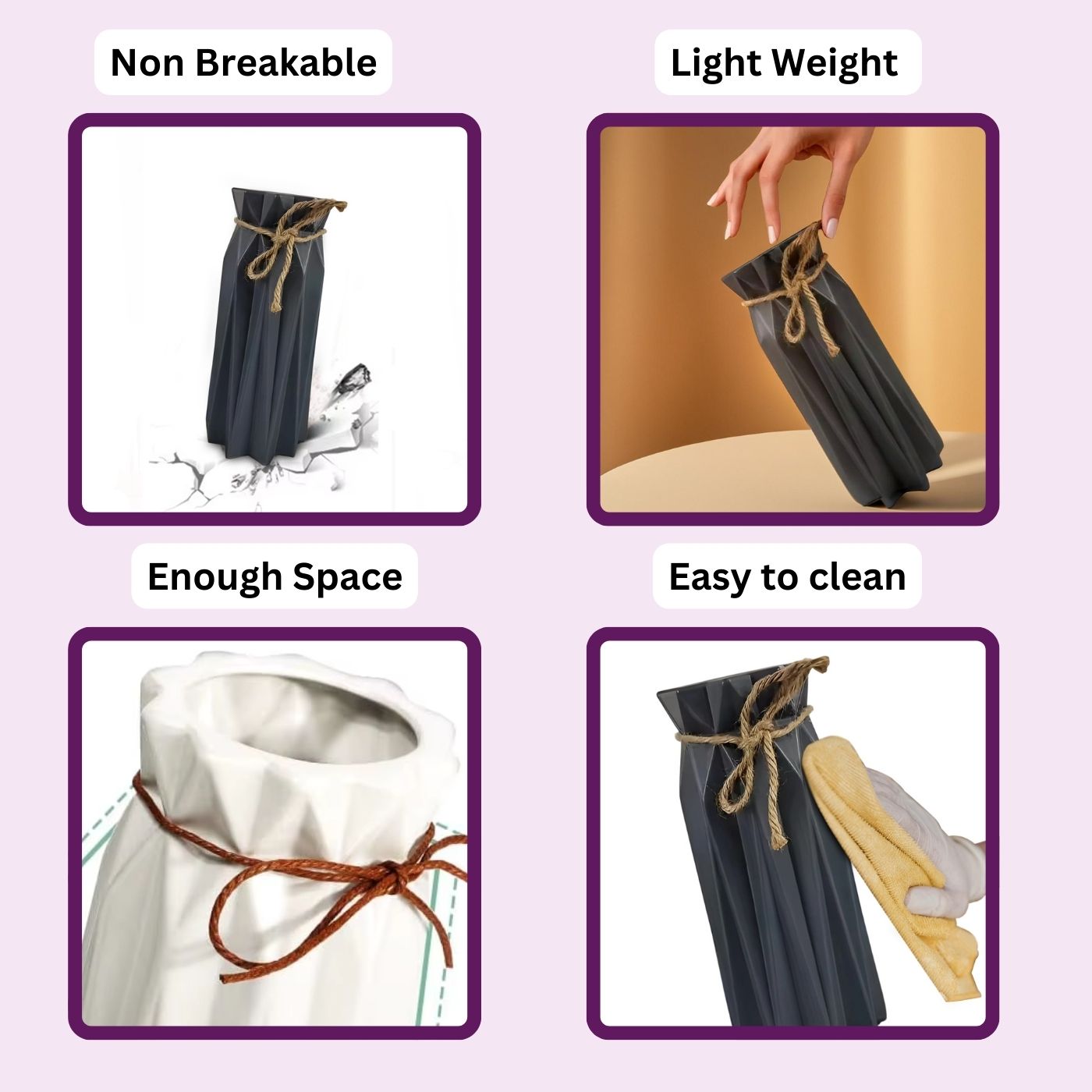 Plastic Flower Vases for Home Decor, Bedroom, Centrepiece Living Room, Office Decoration (White)