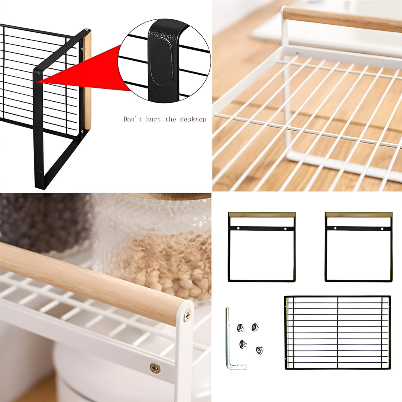 1 Tier Metal Cabinet Organizer Kitchen Storage Rack with Wooden Handles (Black)