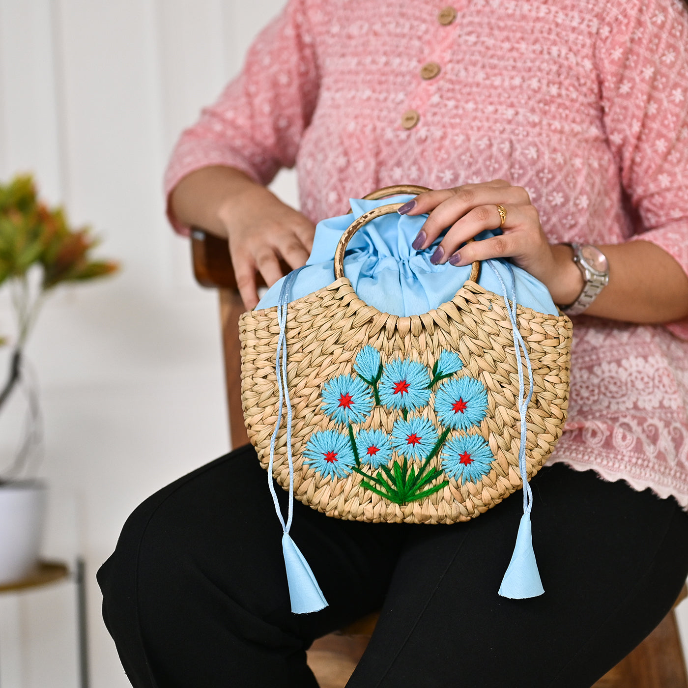 Embroidered Hand Bag |Cane Handbag for women