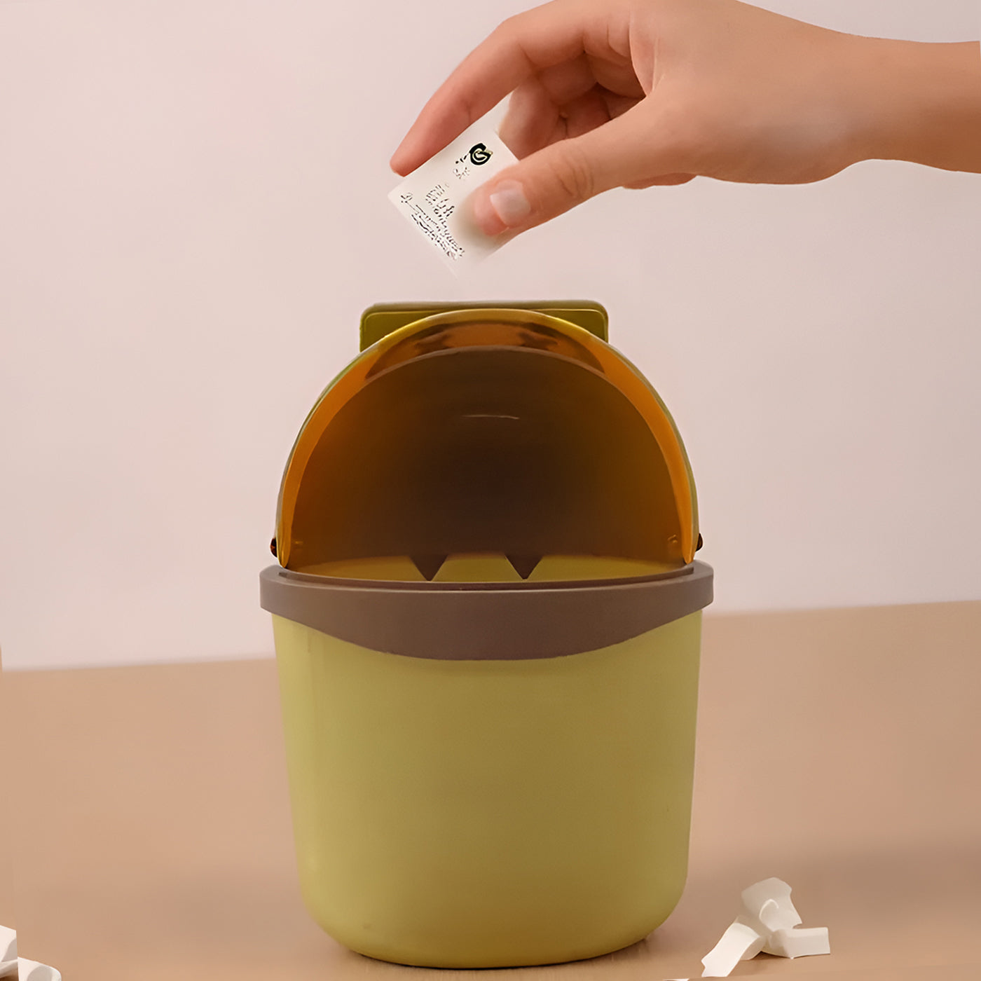 Plastic Mini Table Desk Dustbin with Swing Lid for Home, Living Room, Table, Bathrooms, Kitchens, Offices (Yellow)