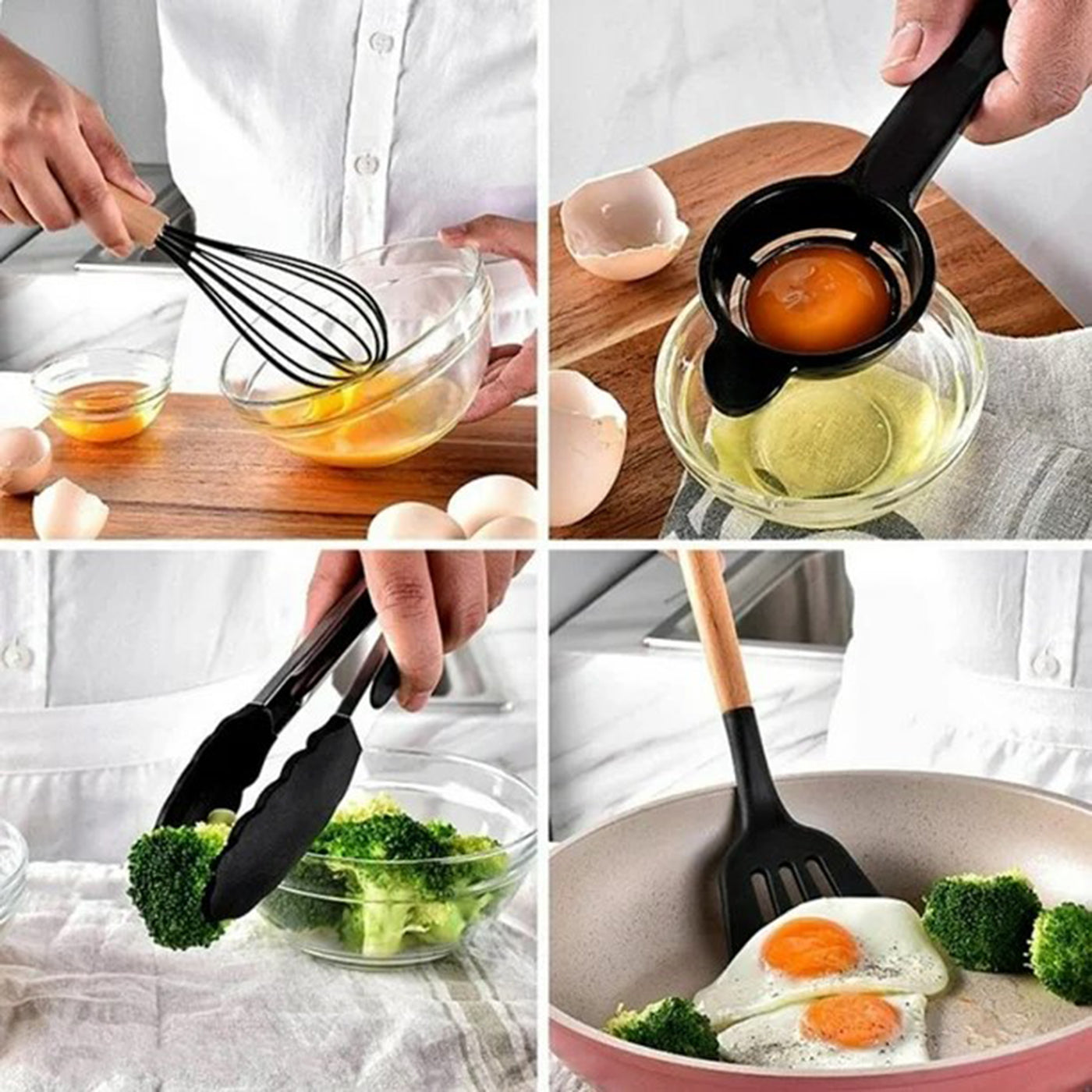 11-Piece Silicone Spatula Set | Heat-Resistant, Non-Stick & BPA-Free | Food-Grade Kitchen Utensils with Wooden Handle | Perfect for Cooking, Baking, Mixing & Serving (Black)