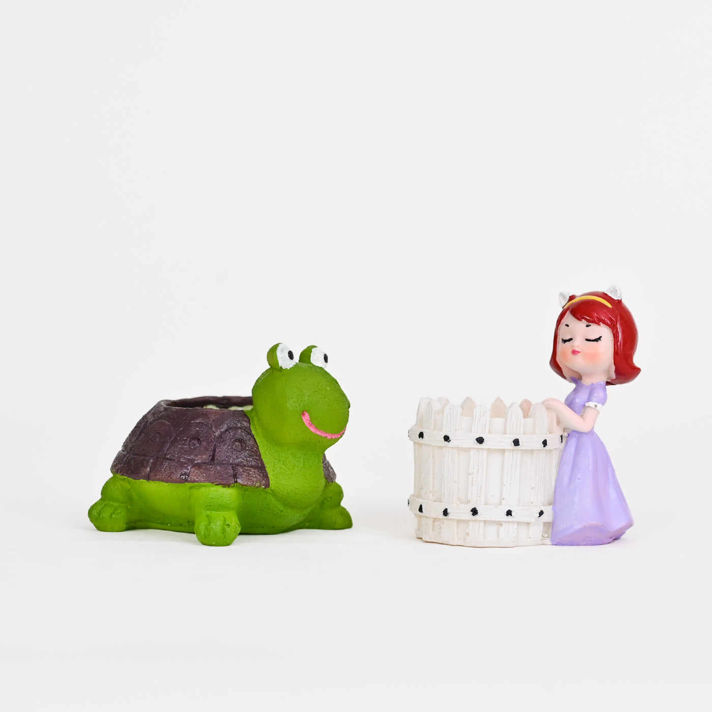 Cute Tortoise and Cute Girl white basket Succulent Planter For Home Garden Office Desktop