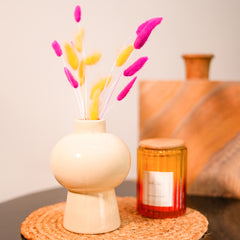 Mushroom vase with summer bunny tails bunch