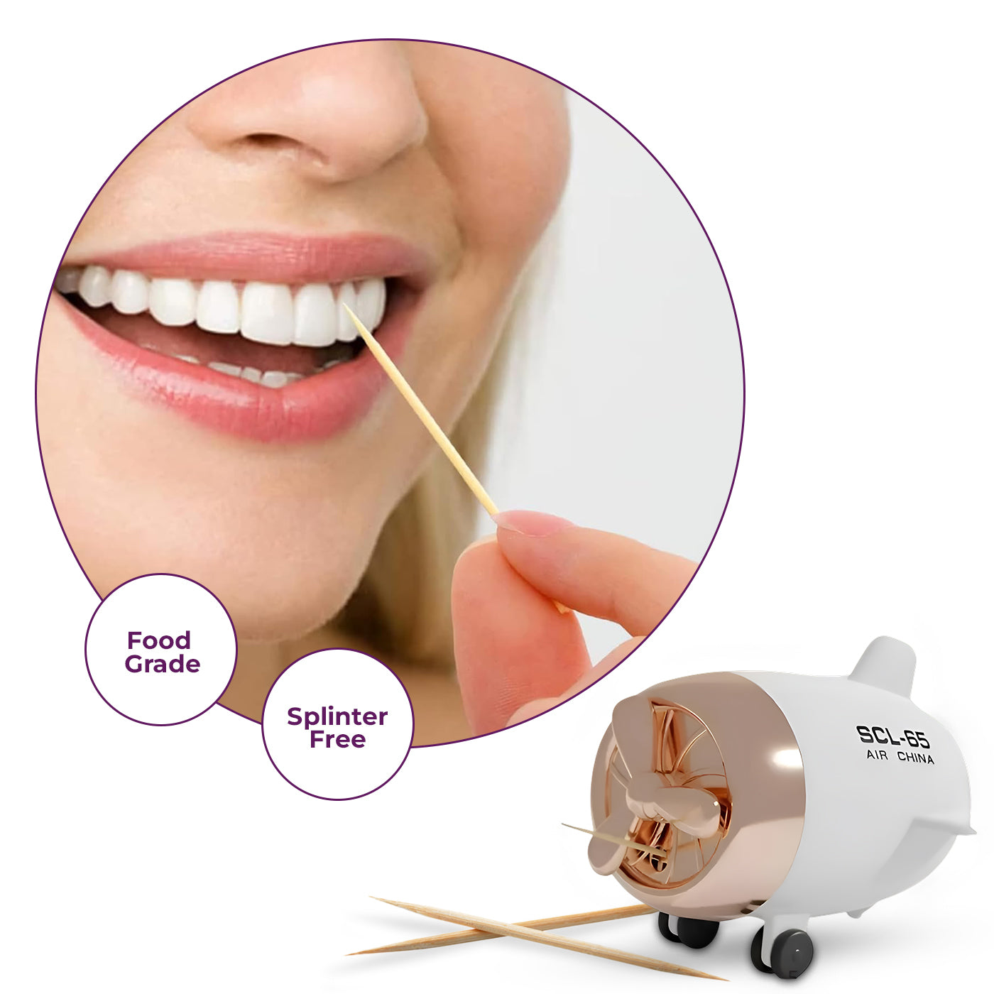 Plastic Toothpick Dispenser with 350 Toothpicks for Kitchen & Restaurant (White)