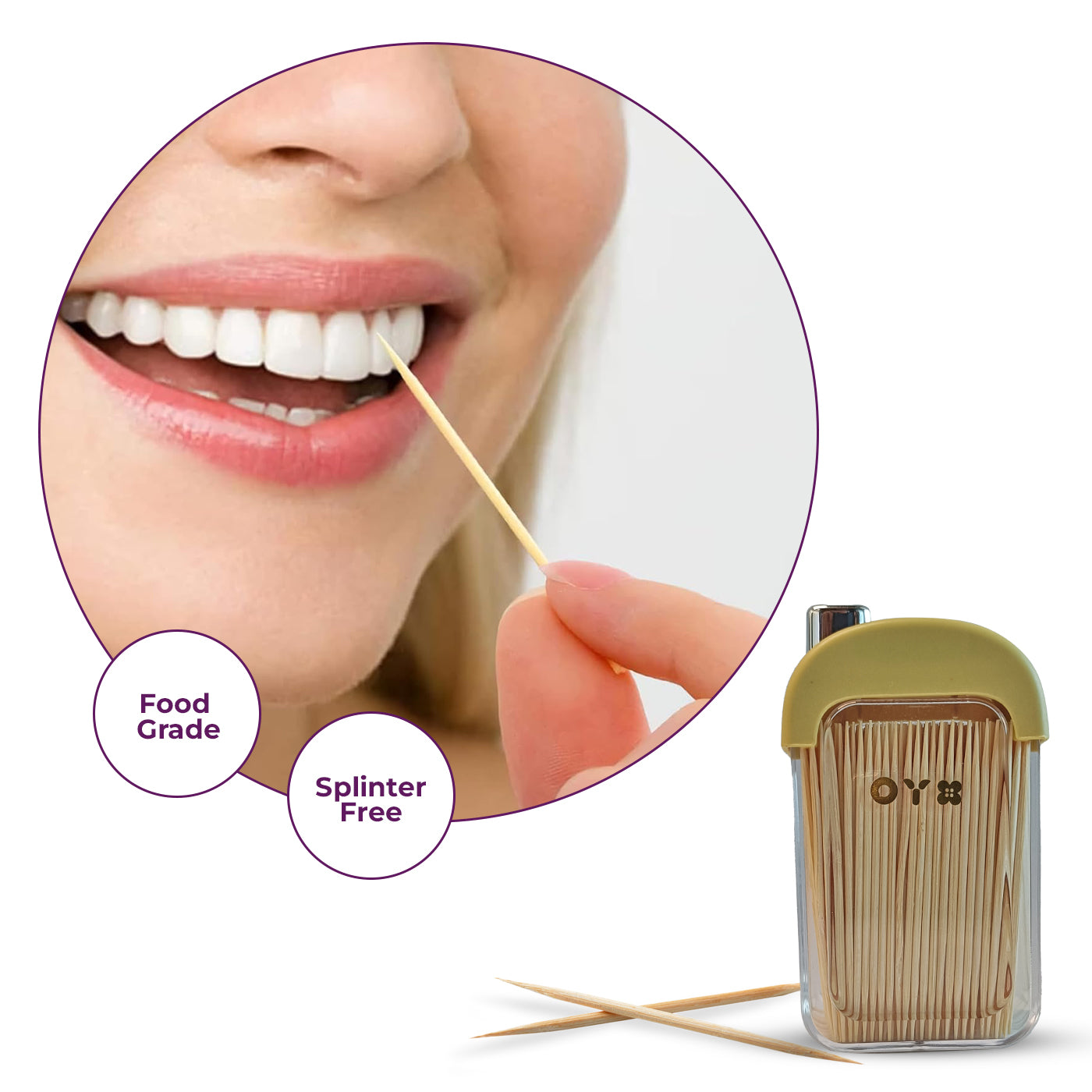 Plastic Toothpick Dispenser with 500 Toothpicks for Kitchen & Restaurant (Yellow)