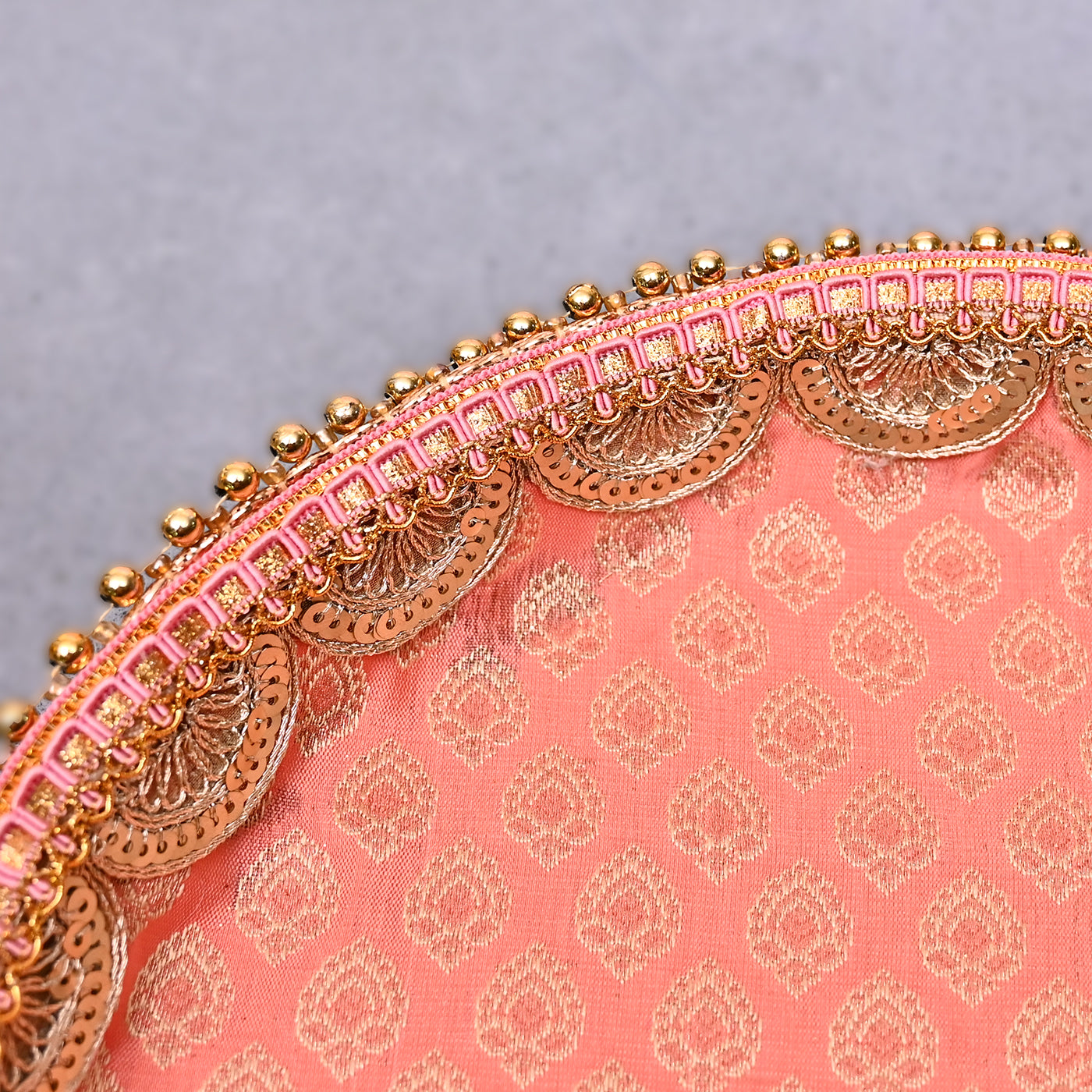 Pooja Thali Set Stainless Steel Handcrafted Decorative Pooja Thali for Diwali Puja, Home, Temple, Mandir, Wedding, Bhai Dooj Decorative Puja Plate (Peach)