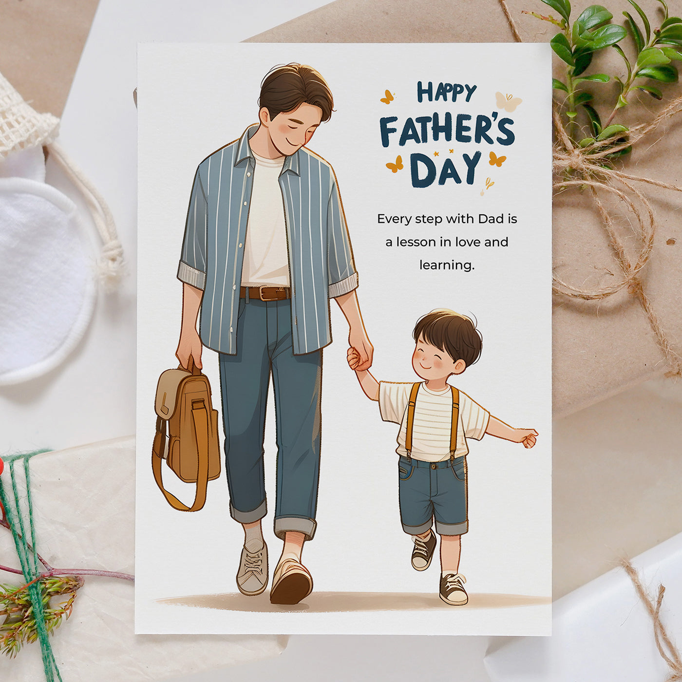 Happy Father's Day Every Step With Dad Is A Lesson In Love And Learning Greeting Card Gift for Dad,Father,Papa,Daddy