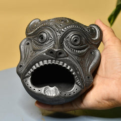 Black Terracotta Asur Mask Unique Tabletop Accent