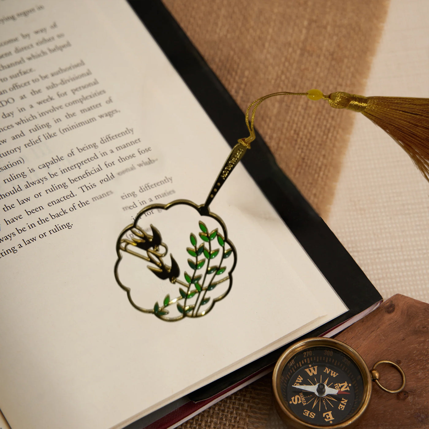 Brass Bookmarks Handcrafted Leaves & Bird Design Multicolor Bookmark with Tassel Gift for Teachers, Readers , Book Lovers, Student