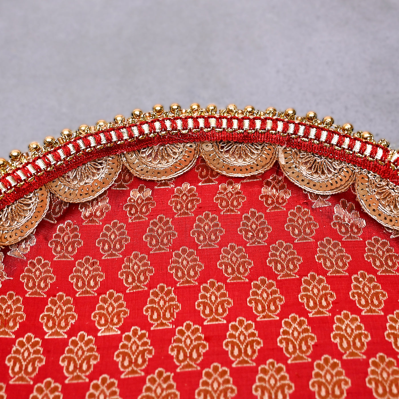 Pooja Thali Set | Stainless Steel Handcrafted Decorative Pooja Thali for Diwali Puja, Home, Temple, Mandir, Wedding, Bhai Dooj Decorative Puja Plate (Red)