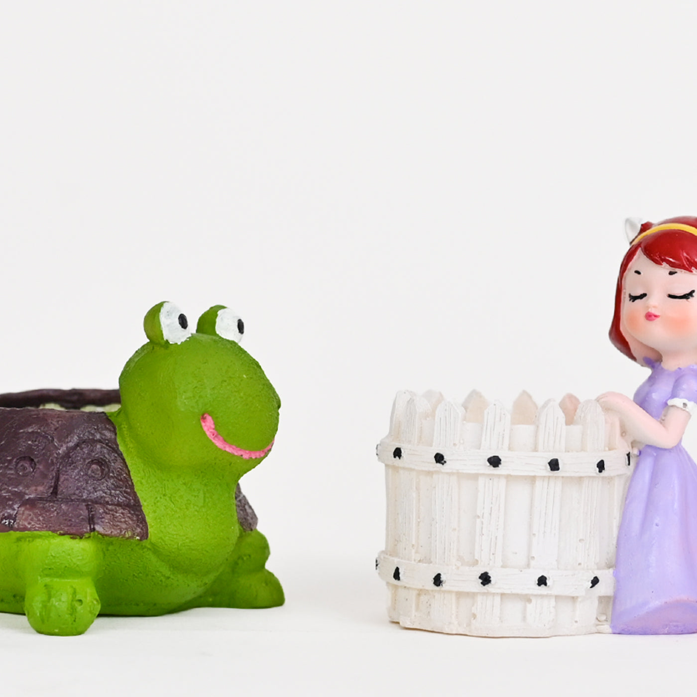 Cute Tortoise and Cute Girl white basket Succulent Planter For Home Garden Office Desktop