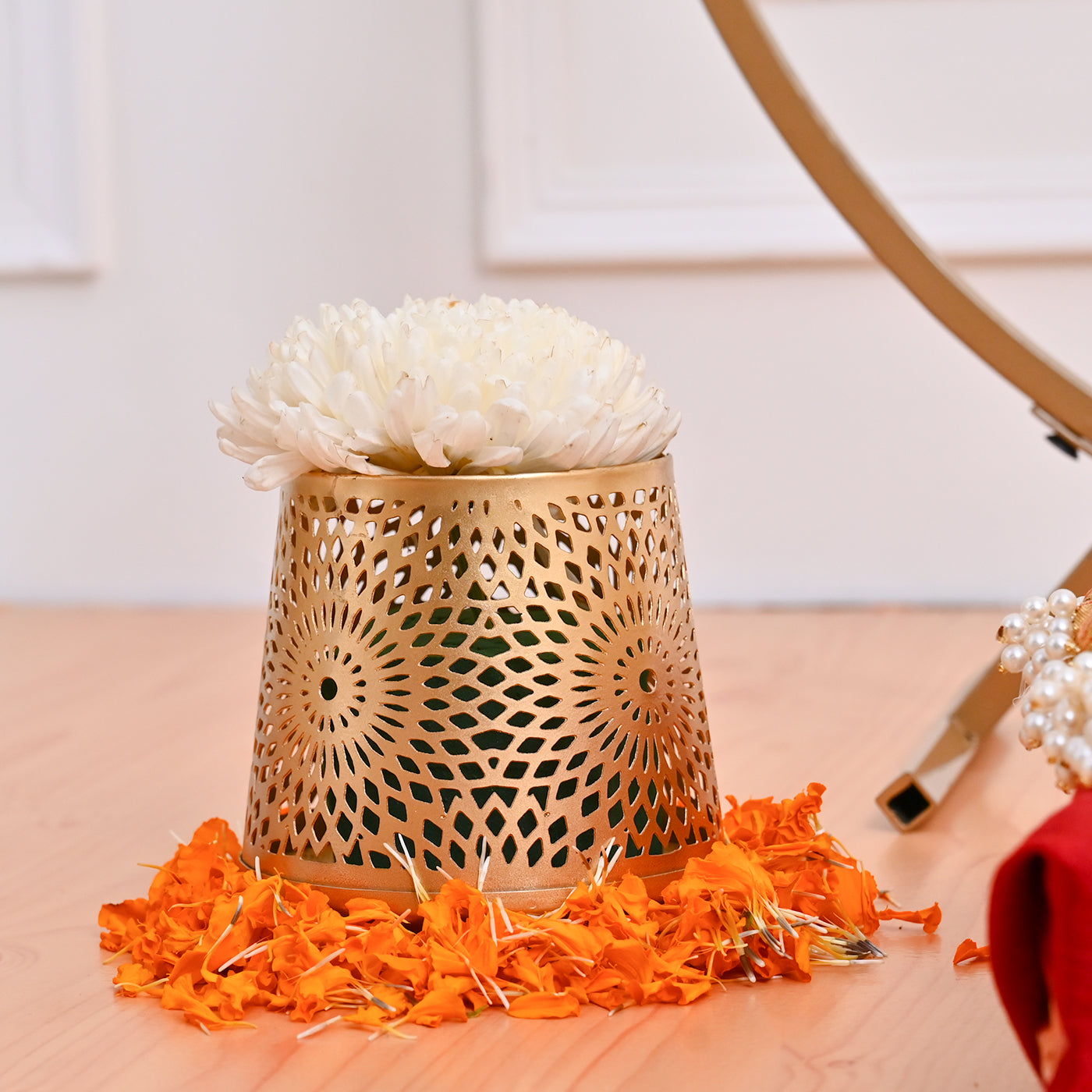 Premium Diwali Combo with Backdrop frame ,Designer Pooja Aasan and Decorative Tealight Diya Stands(Set of 4)
