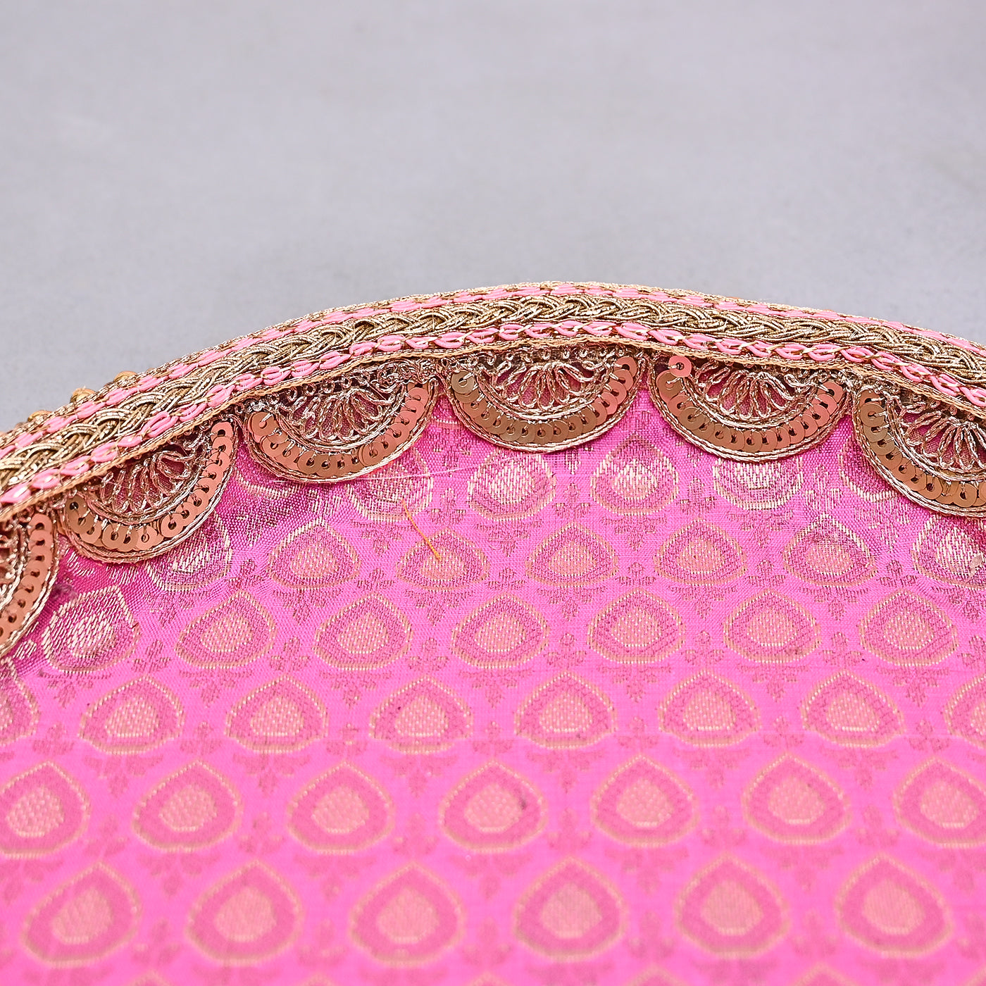 Stainless Steel Handcrafted Decorative Pooja Thali for Diwali Puja, Home, Temple, Mandir, Wedding, Bhai Dooj Decorative Puja Plate (Pink)