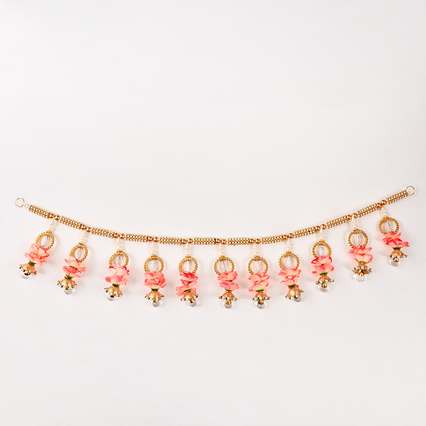 Handcrafted Artificial Peach Rose Bead Braided Toran