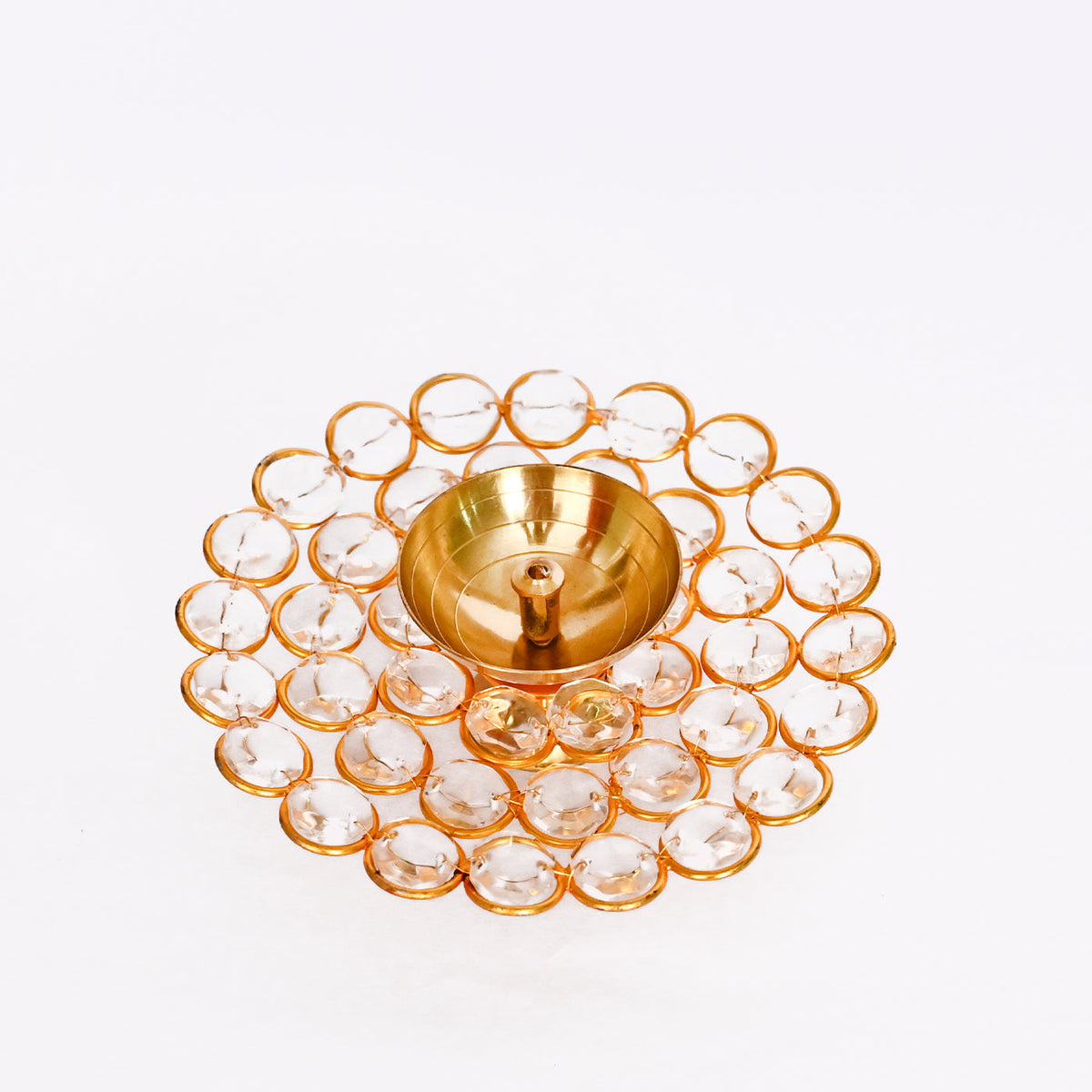 Small Crystal Akhand Diya Brass Oil Puja Lamp for Home and Office (Set of 2)