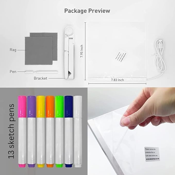 3D Acrylic LED Message Board, LED Message Board with Pen, Dry Erase Board with 13 Pen & Stand for Note