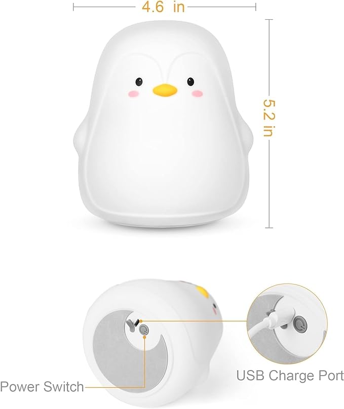 Penguin Night Light, USB Rechargeable Silicone LED Night Light