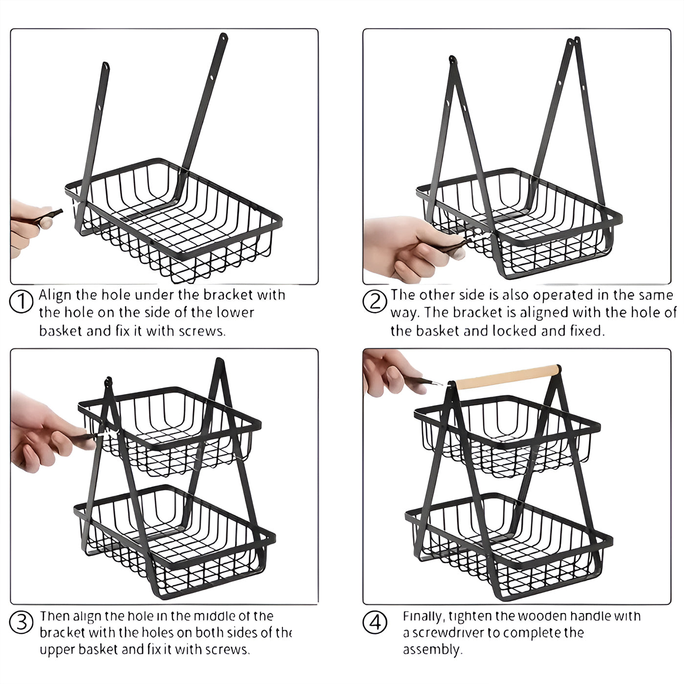 2-Tier Multifunctional Fruit Basket | Metal Fruit Holder Vegetable Basket for Kitchen Counter (Black)