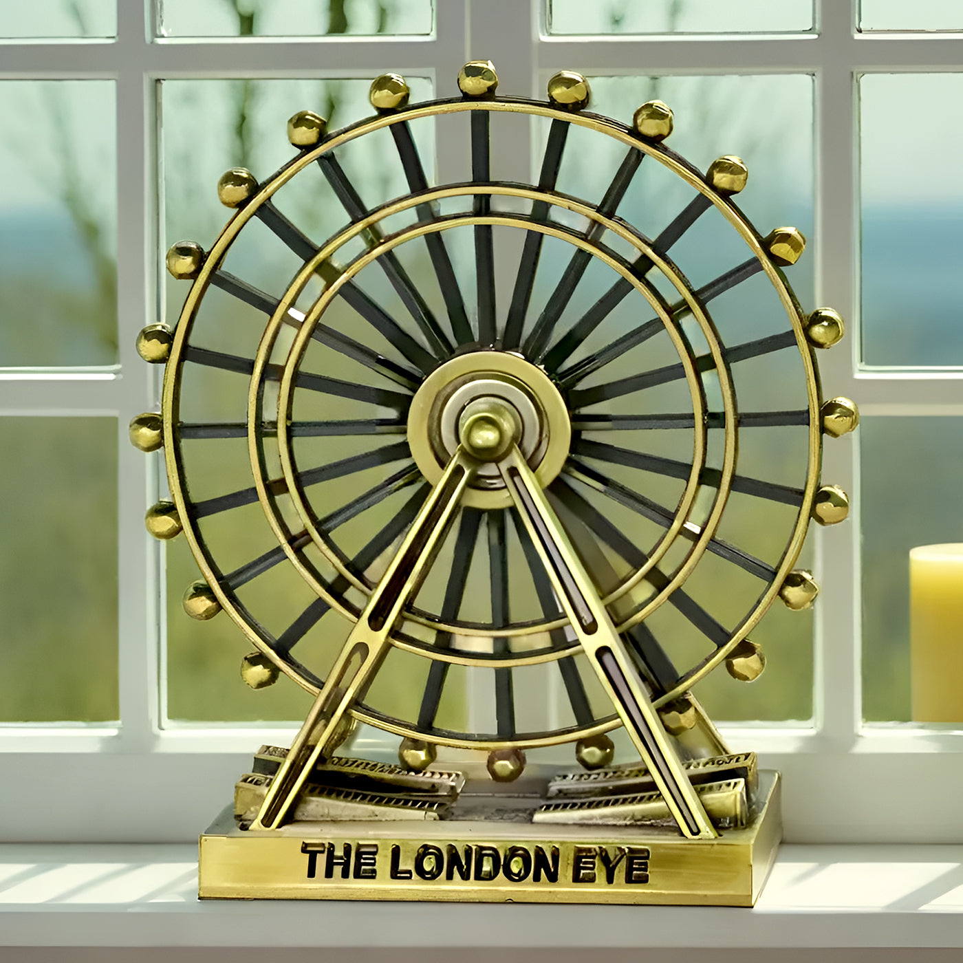 Metal The London Eye Antique Vintage Statue Decorative Showpiece for Home Decor (Gold)