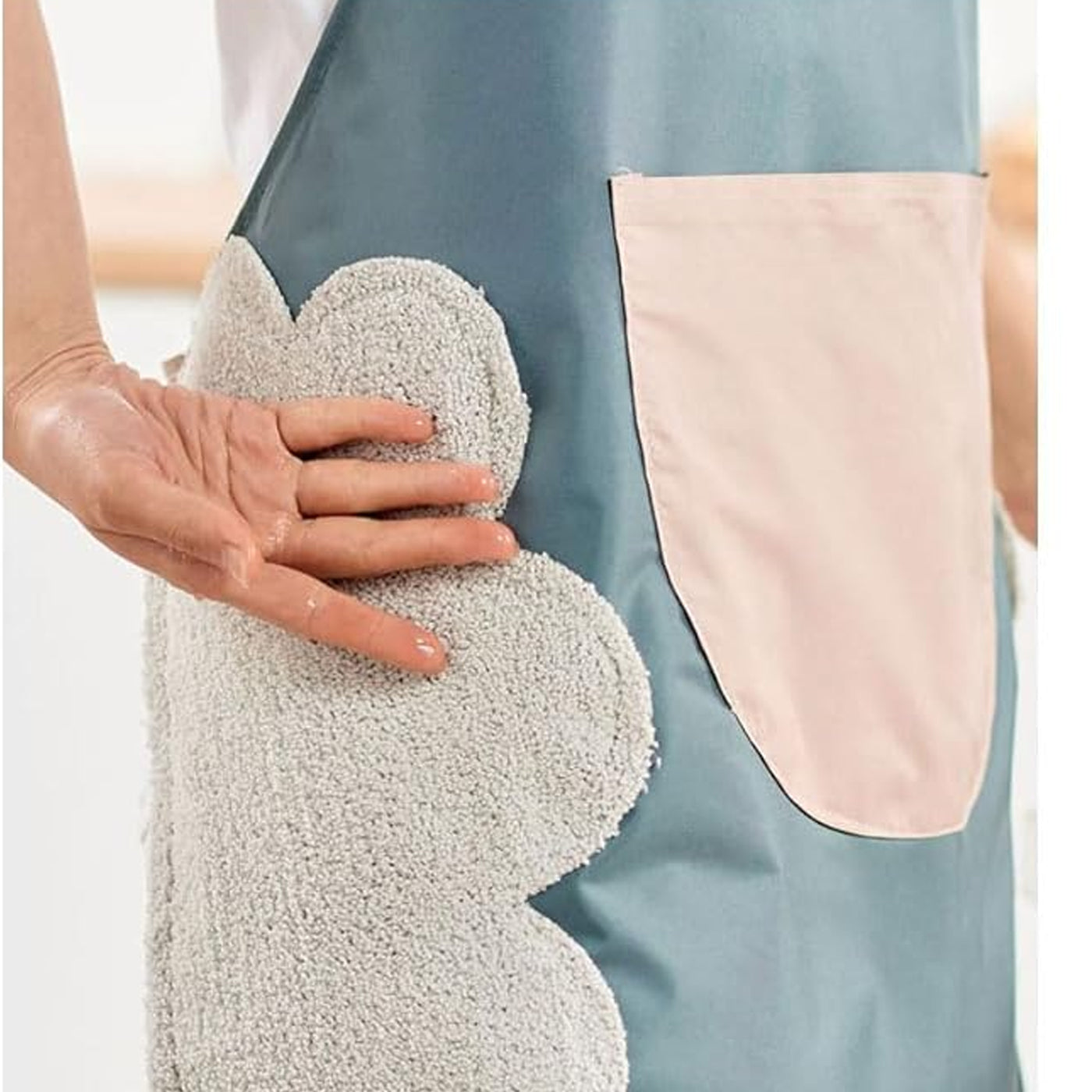 Waterproof Cooking Apron | Unisex Adjustable Apron with Front Pocket and Neck Strap | Side Coral Velvet Hands Towel for Kitchen, Cooking, Restaurant