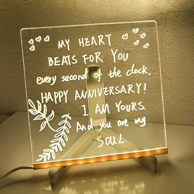 3D Acrylic LED Message Board, LED Message Board with Pen, Dry Erase Board with 13 Pen & Stand for Note