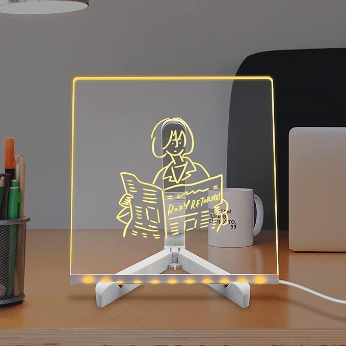 3D Acrylic LED Message Board, LED Message Board with Pen, Dry Erase Board with 13 Pen & Stand for Note