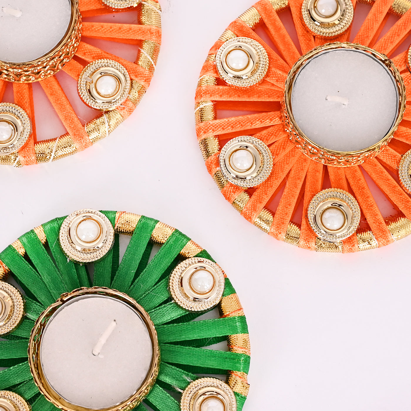 Satin Ribbon Hand-Woven Tea-Light Holders Set of 4