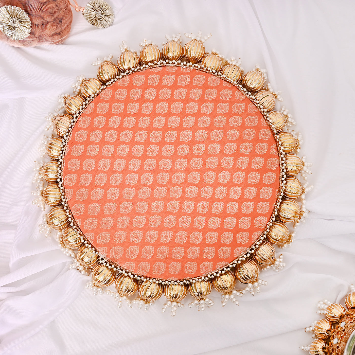 Premium Diwali Combo with Backdrop frame ,Designer Pooja Aasan and Decorative Tealight Diya Stands(Set of 4)