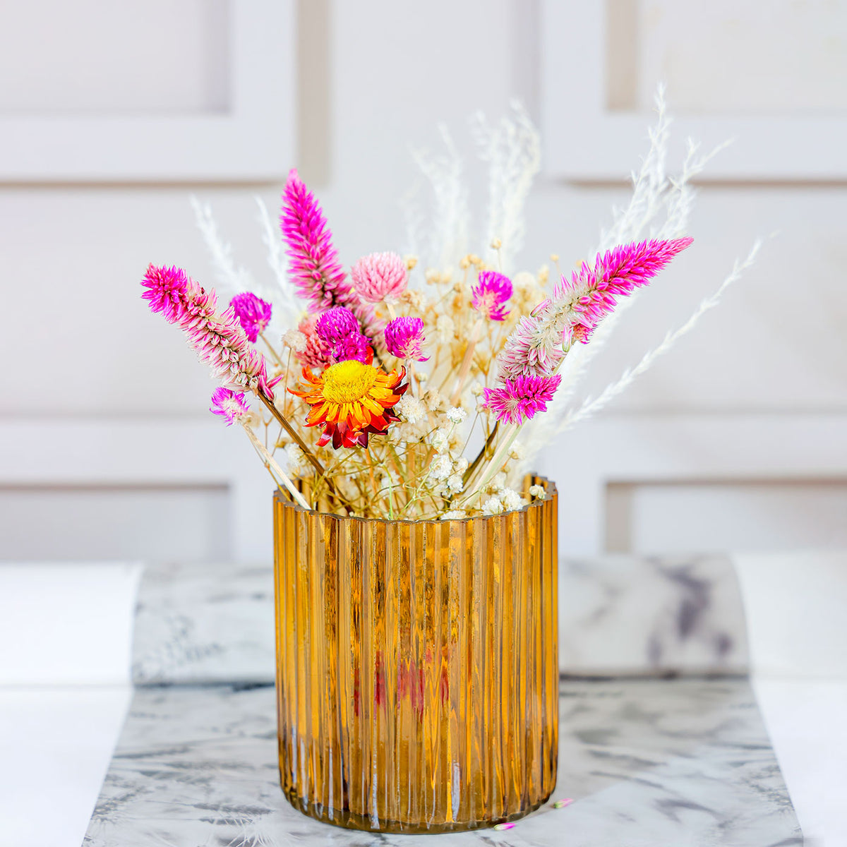 Yellow Horizontal Vase with Garden Bunch