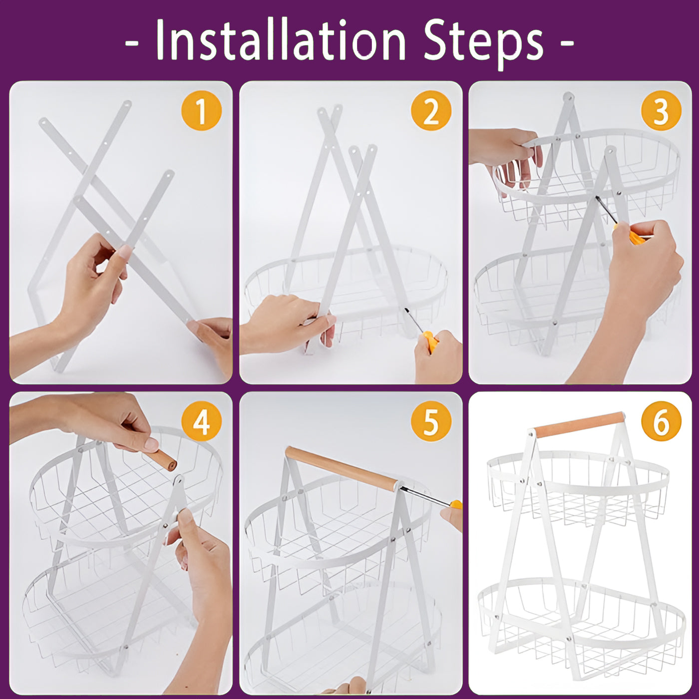 2-Tier Multifunctional Fruit Basket | Metal Fruit Holder Vegetable Basket for Kitchen Counter (White)