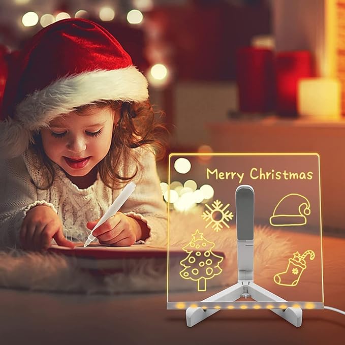 3D Acrylic LED Message Board, LED Message Board with Pen, Dry Erase Board with 13 Pen & Stand for Note