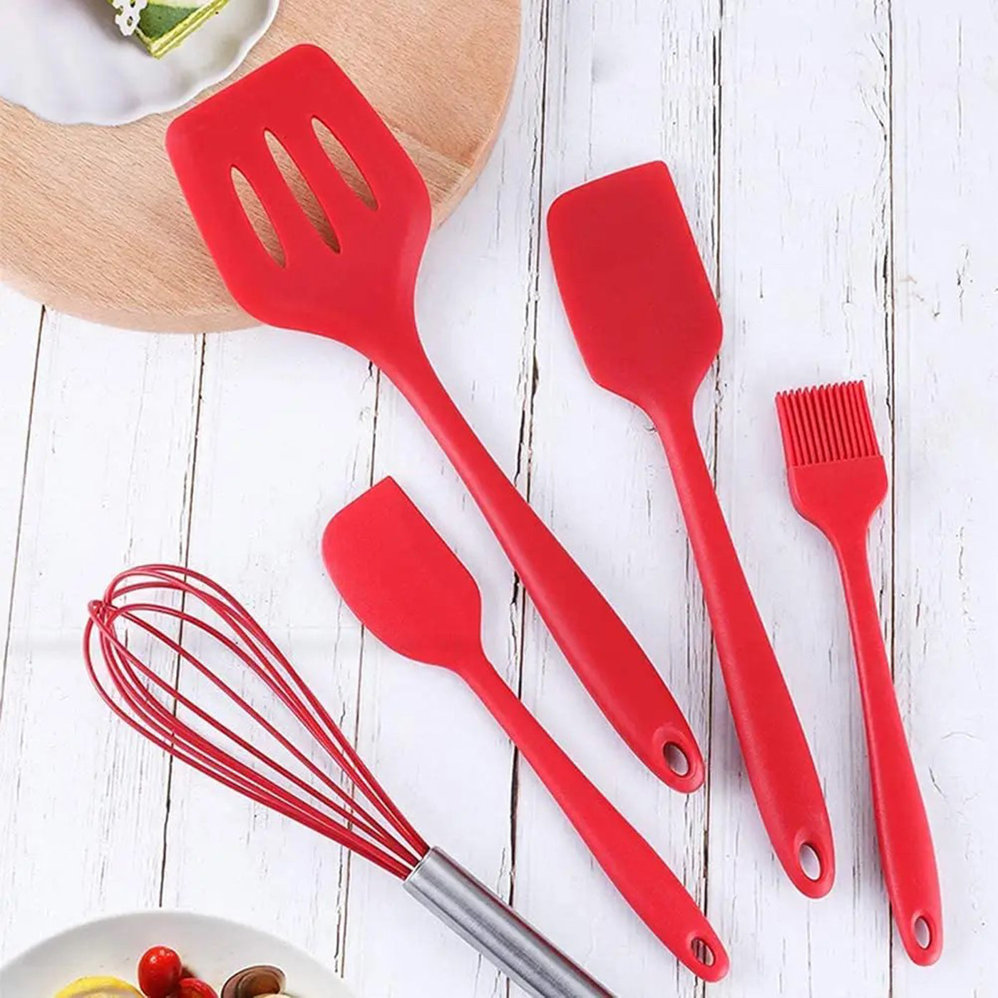 Silicone Spatula Set of 5 | Heat-Resistant, Non-Stick & BPA-Free | Flexible & Durable Kitchen Utensils for Cooking, Baking & Mixing (Red)