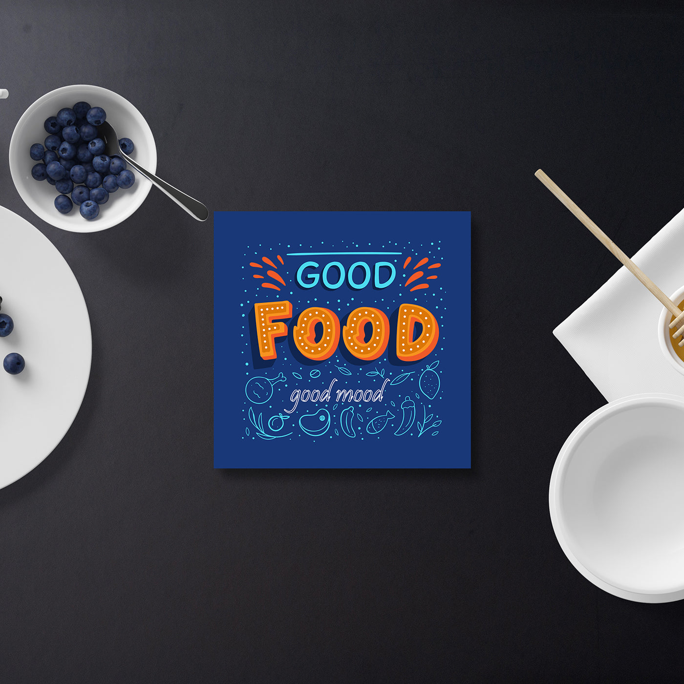 Set of 2 Good Food Good Mood Printed Coaster Cum Fridge Magnets For Tea Cups ,Coffee Mugs Gift For Mother
