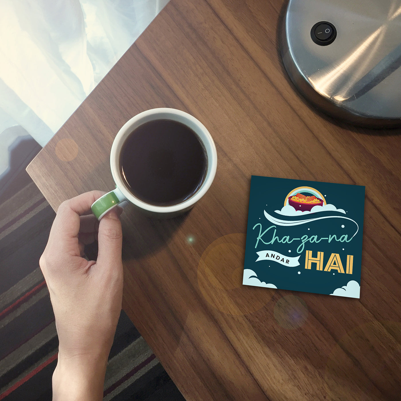 Set of 2 Khazana Andar Hai Printed Coaster Cum Fridge Magnets For Tea Cups ,Coffee Mugs Gift For Mother