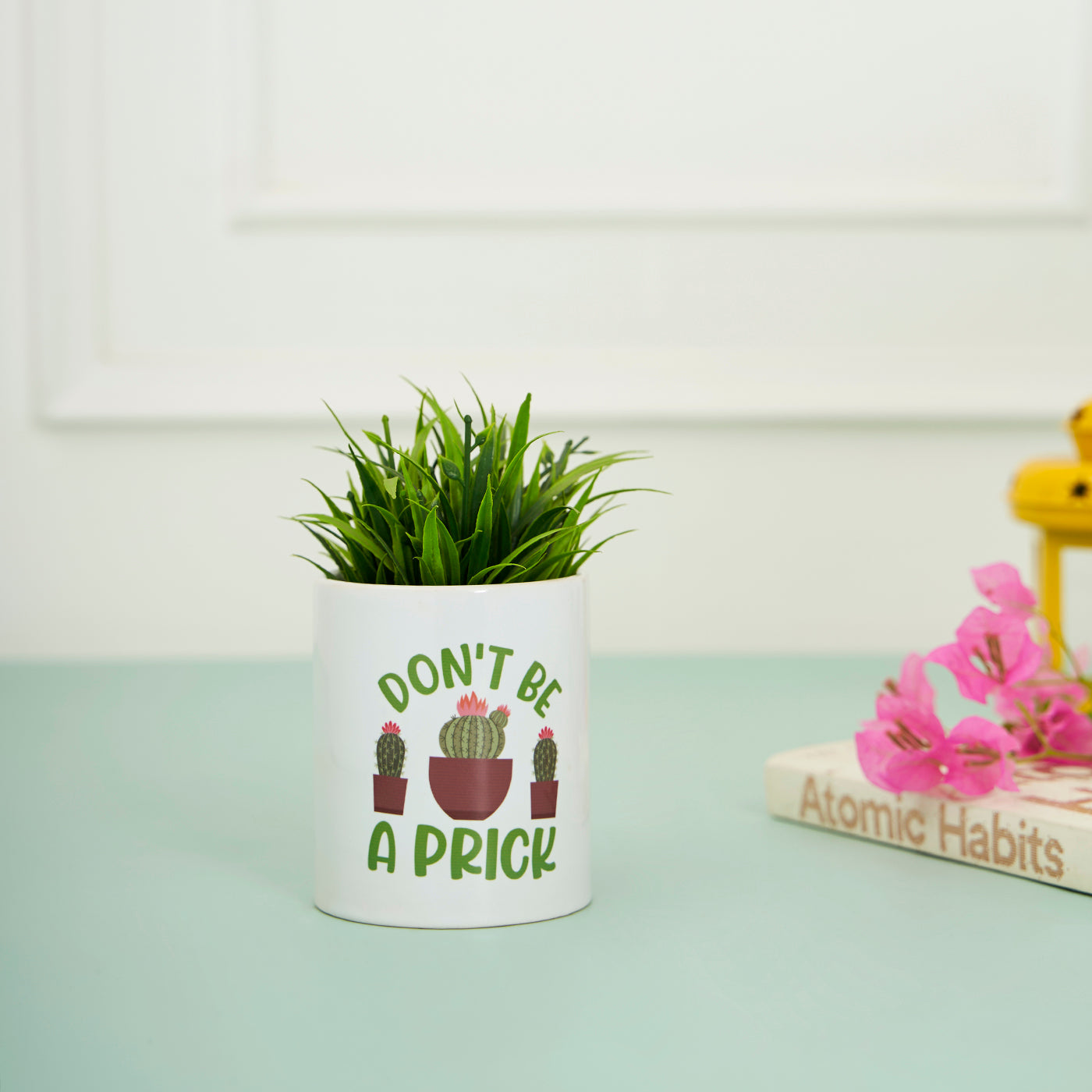 Don't Be A Prick Printed Ceramic Pots for Plants Table Planters for Living Room Garden Indoor and Outdoor Balcony Ceramic Planters Flower Pot for Home and Office Desk Decoration Size- 3.9 Inch