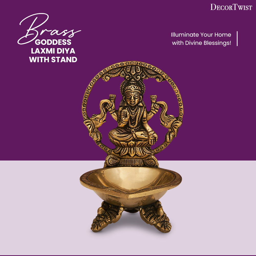 Brass Decorative Goddess Laxmi Diya With Stand