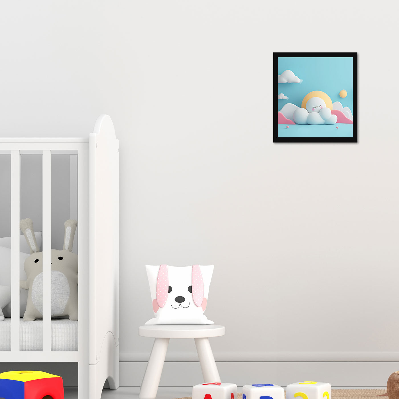 Happy Sleepy Clouds Printed Wall Frame for Wall Decoration Wall Poster Frame for Kids Bedroom Living Room Home Decor Gift for Birthday Kids Boys and Girls